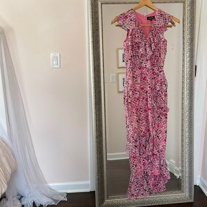 Saloni Pink Ruffle Floral ankle length gown - size 2
